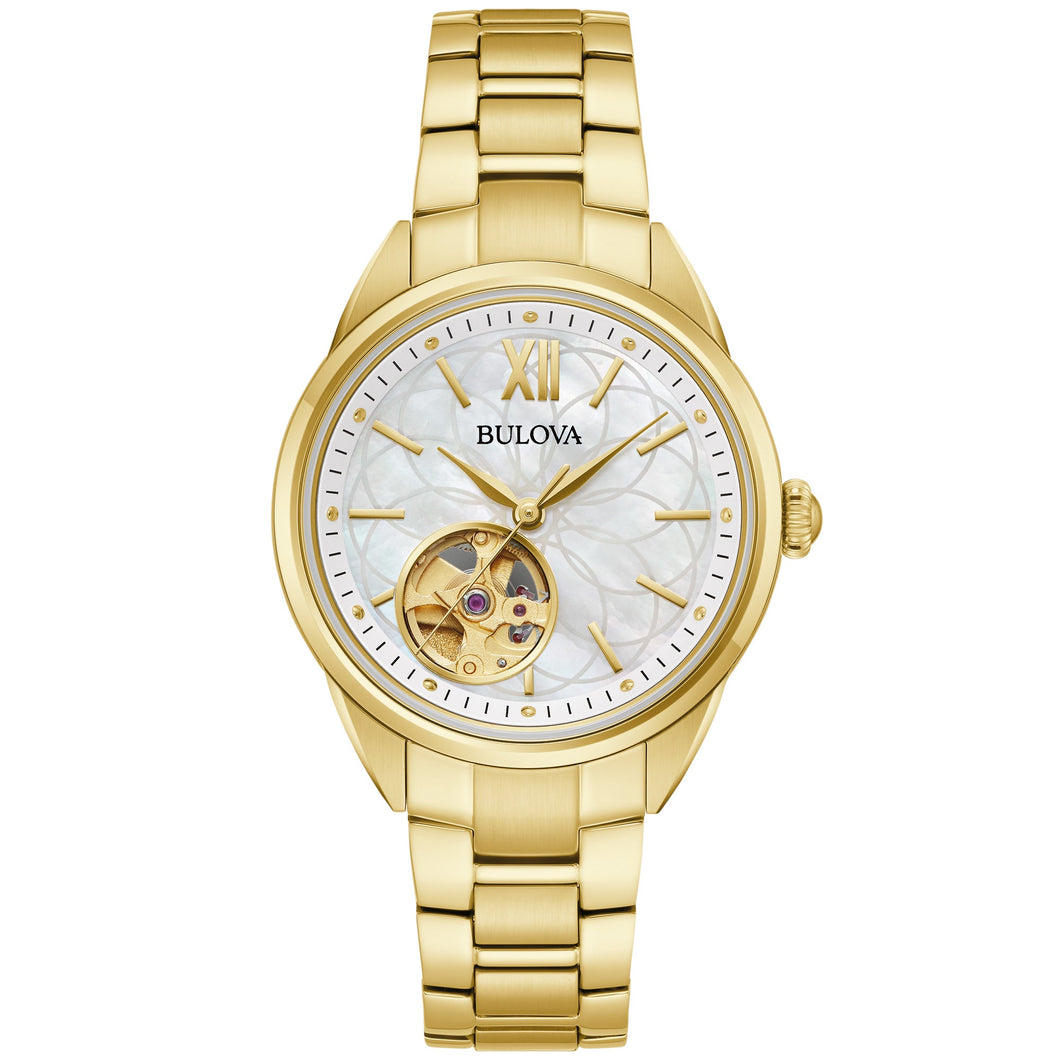Bulova Sutton Automatic Mother-of-Pearl Dial Gold-Tone Bracelet Watch 34.5mm - 97L172
