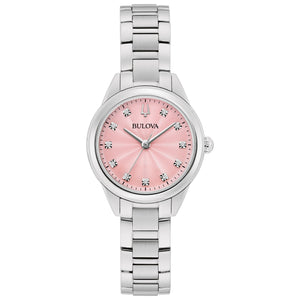 Bulova Sutton Pink Diamond Dial Stainless Steel Watch 28mm - 96P249