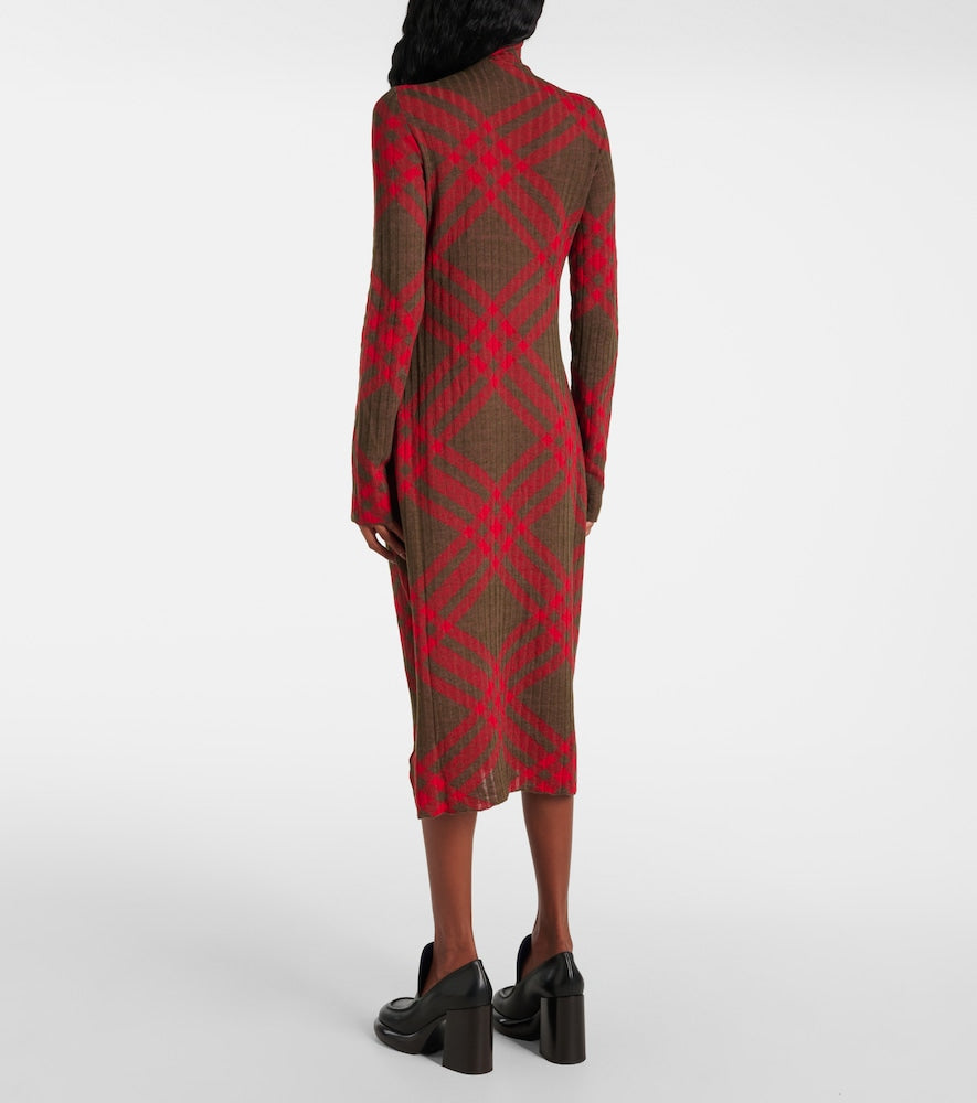 Burberry Burberry Check ribbed-knit midi dress