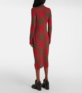 Burberry Burberry Check ribbed-knit midi dress