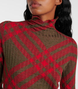 Burberry Burberry Check ribbed-knit midi dress