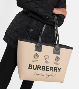 Burberry Medium leather-trimmed canvas tote bag