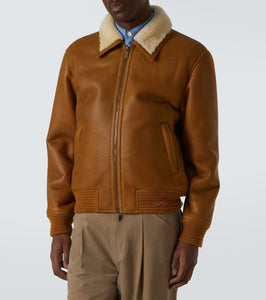 Burberry Shearling-trimmed leather bomber jacket