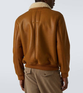 Burberry Shearling-trimmed leather bomber jacket