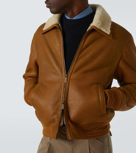 Burberry Shearling-trimmed leather bomber jacket