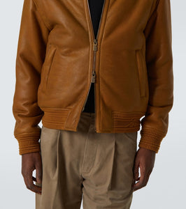 Burberry Shearling-trimmed leather bomber jacket