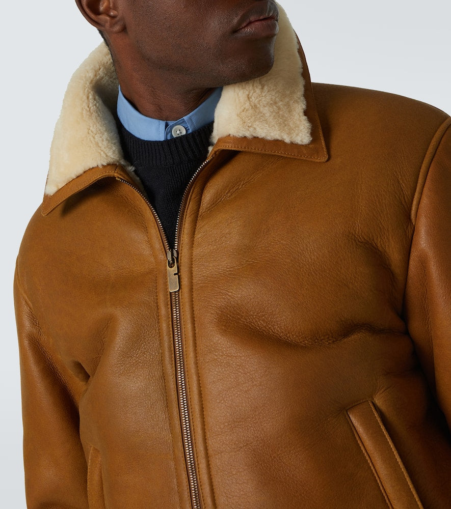 Burberry Shearling-trimmed leather bomber jacket