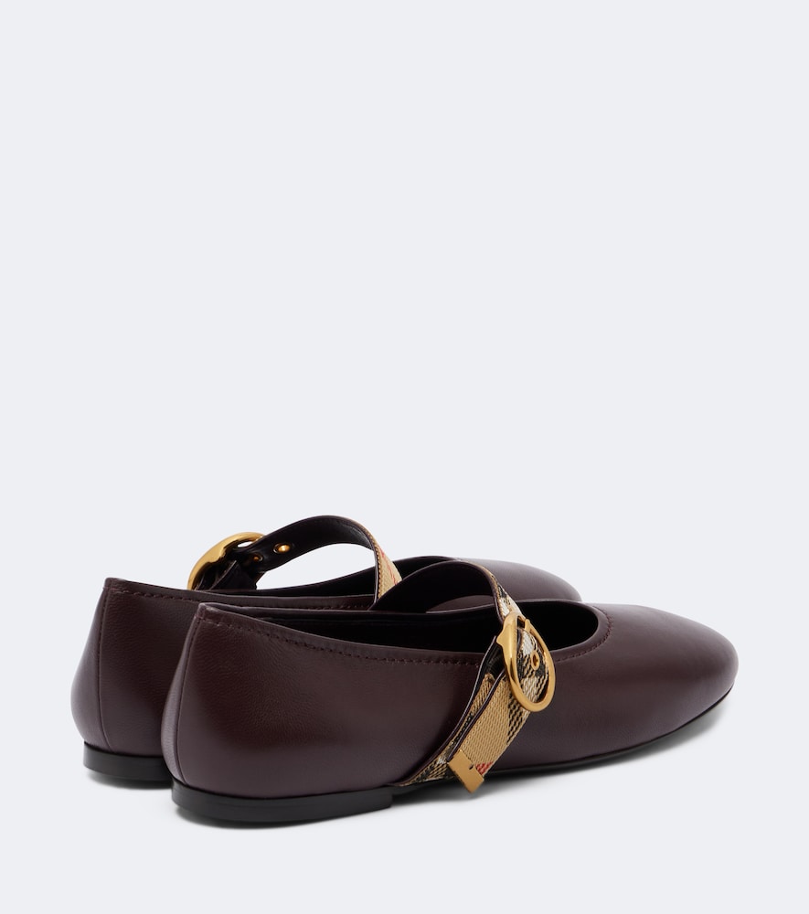 Burberry Burberry Check leather Mary Jane flats - Burgundy Ballerina Flats