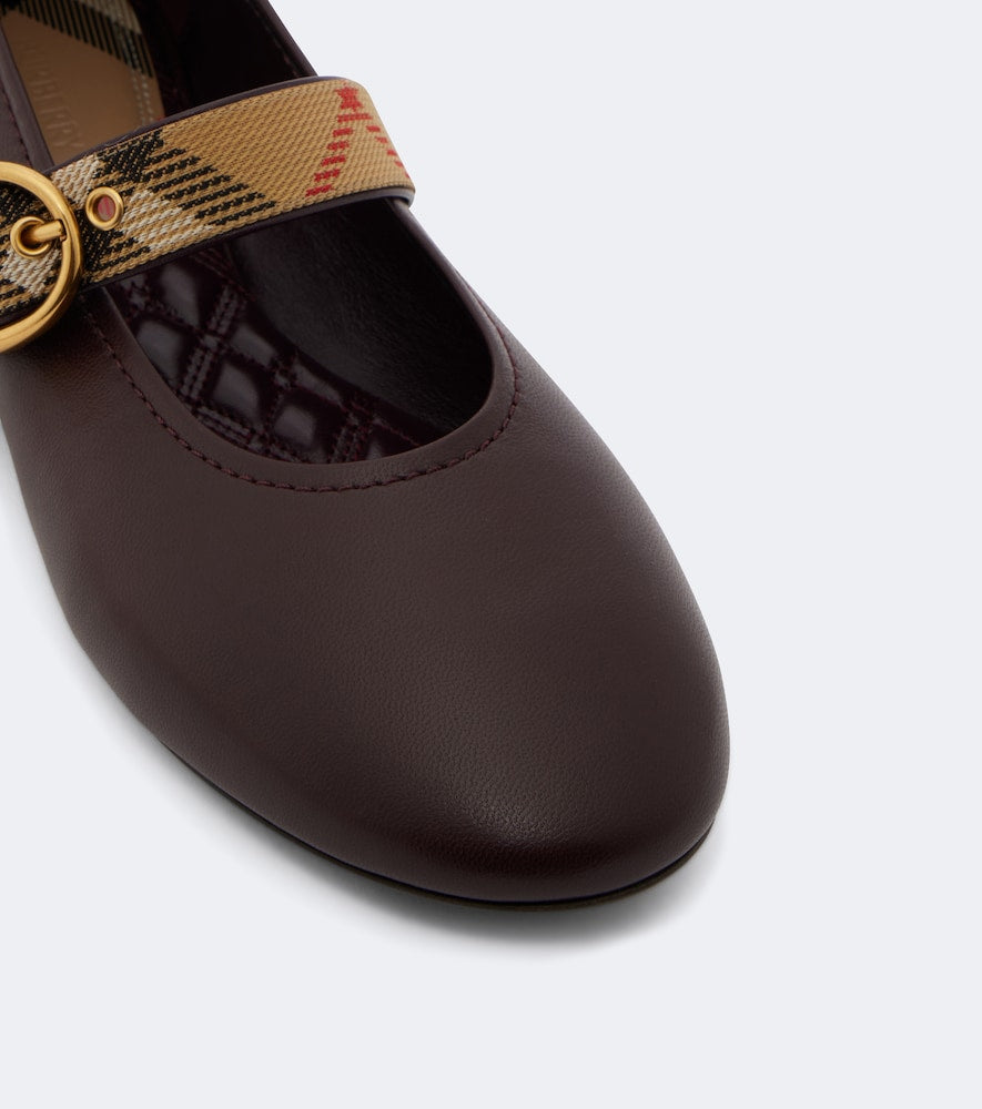 Burberry Burberry Check leather Mary Jane flats - Burgundy Ballerina Flats