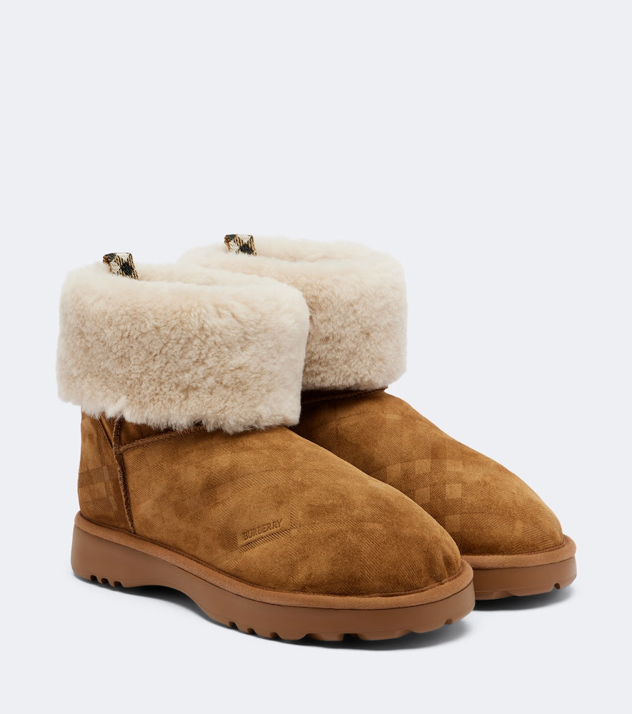 Brown Burberry Shearling-lined suede ankle boots - Flat Boots
