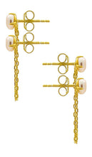 By Adina Eden Double Pearl Chain Earring in Metallic Gold