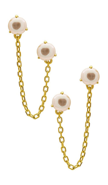 By Adina Eden Double Pearl Chain Earring in Metallic Gold