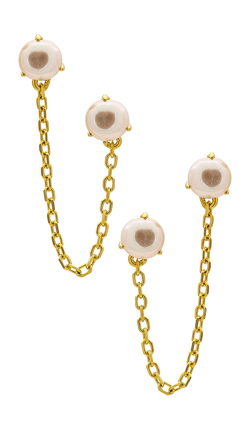 By Adina Eden Double Pearl Chain Earring in Metallic Gold