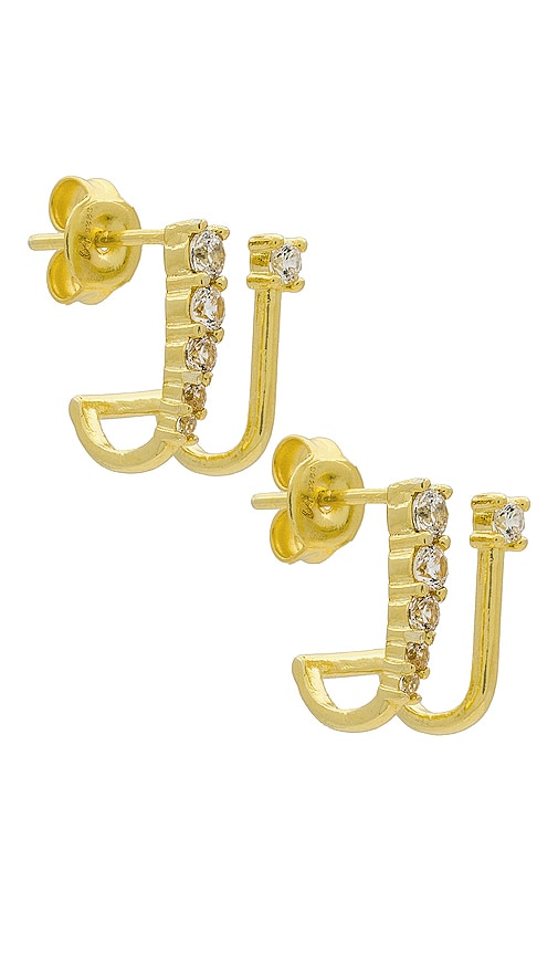 By Adina Eden Double Stud Earring in Metallic Gold
