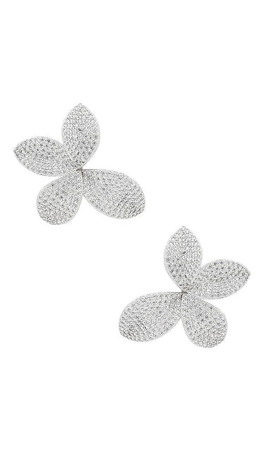 By Adina Eden Floral Studs in Metallic Silver