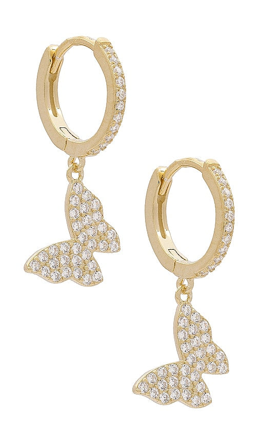 By Adina Eden Pave Butterfly Huggies in Metallic Gold
