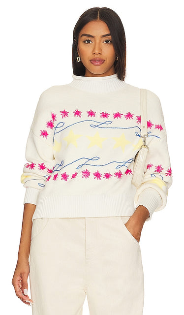 Central Park West Stella Star Motif Roll Neck Sweater in Ivory - Central Park West - Stella - Pull col roulé à motif étoile - Ivoire - Central Park West 象牙色 Stella 星星图案高领毛衣 - Central Park West Rollkragenpullover mit Stella-Sternmotiv in Elfenbein - Central Park West 스텔라 스타 모티프 롤넥 스웨터 아이보리 색상 - Maglione a collo alto con motivo Stella Star di Central Park West in avorio