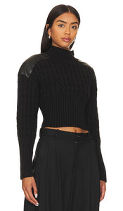 Central Park West Khloe Cable Turtleneck Sweater in Black