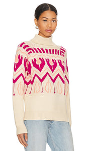 Central Park West Violet Fair Isle Turtleneck Sweater in Pink