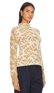 Central Park West Lola Animal Turtleneck Sweater in Tan