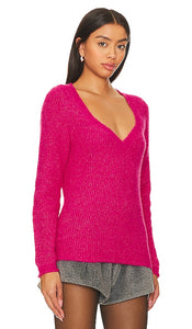 Central Park West Daisy Rib Sweater in Fuchsia