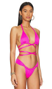 CIN CIN Marvel Wrap Bikini Top in Fuchsia