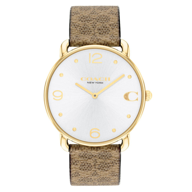 COACH Elliot Signature Silver-Tone Dial Tan Canvas Strap Watch 36mm - 14504205