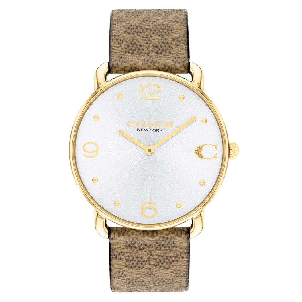 COACH Elliot Signature Silver-Tone Dial Tan Canvas Strap Watch 36mm - 14504205
