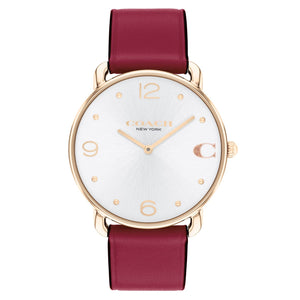 COACH Elliot Silver-Tone Dial Cranberry Leather Strap Watch 36mm - 14504204