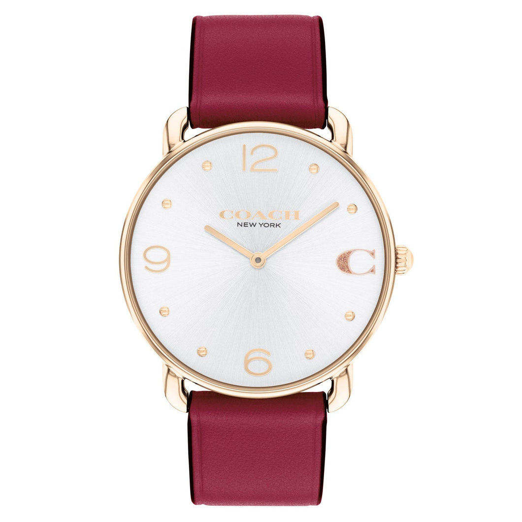 COACH Elliot Silver-Tone Dial Cranberry Leather Strap Watch 36mm - 14504204