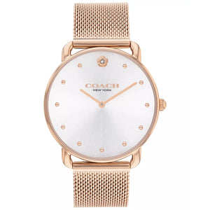 COACH Elliot White Sunray Dial Mesh Rose Gold-Tone Stainless Steel Bracelet Watch 36mm - 14504209