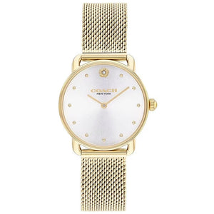 COACH Elliot White Sunray Dial Mesh Yellow Gold-Tone Stainless Steel Bracelet Watch 28mm - 14504223