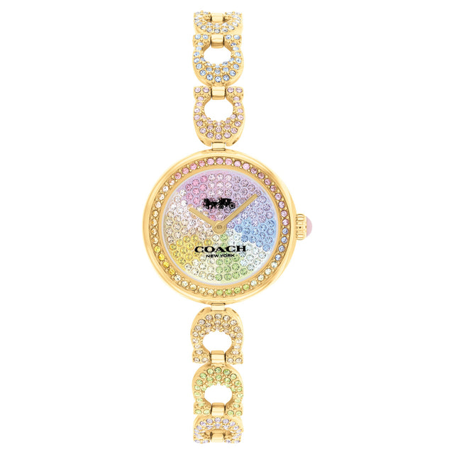 COACH Gracie Gold-Tone Rainbow Crystal Bangle Bracelet Watch 23mm - 14504220