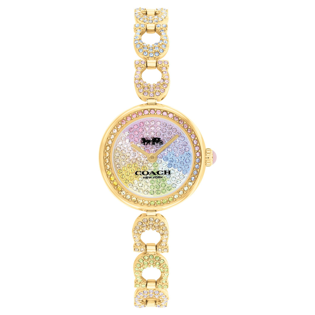 COACH Gracie Gold-Tone Rainbow Crystal Bangle Bracelet Watch 23mm - 14504220