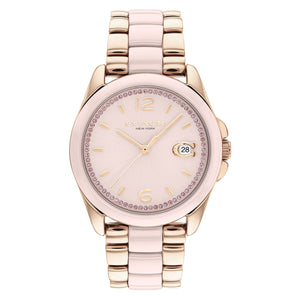 COACH Greyson Carnation Gold-Tone Dial and Blush Ceramic Bracelet Watch 36mm - 14504188