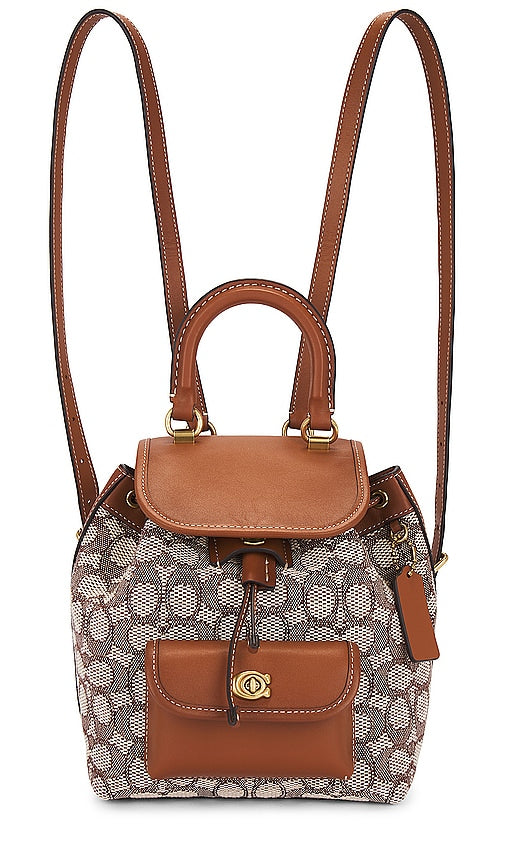 Coach Jacquard Riya Backpack 21 in Cognac