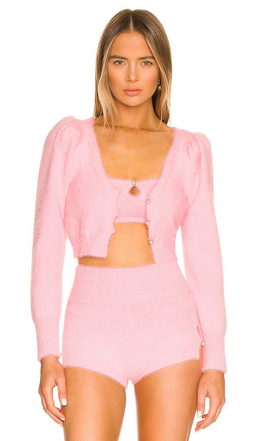 Camila Coelho Genevieve Pearl Cardigan in Pink - Camila Coelho Cardigan perlé Geneviève en rose - Camila Coelho Genevieve 粉色珍珠开衫 - Camila Coelho Genevieve Perlen-Cardigan in Rosa - Camila Coelho Genevieve 펄 카디건 핑크 색상 - Camila Coelho Genevieve Cardigan con perle in rosa