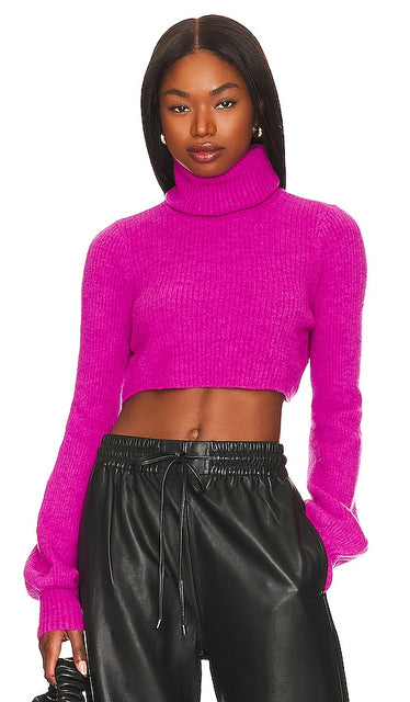 Camila Coelho Cesare Cropped Sweater in Fuchsia - Camila Coelho Pull court Cesare en fuchsia - Camila Coelho Cesare 紫红色短款毛衣 - Camila Coelho Cesare Kurzpullover in Fuchsia - Camila Coelho Cesare 크롭 스웨터 - Maglione corto Camila Coelho Cesare in fucsia