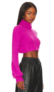 Camila Coelho Cesare Cropped Sweater in Fuchsia