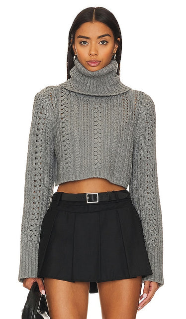 Camila Coelho Daria Cable Sweater in Grey - Camila Coelho Pull torsadé Daria en gris - Camila Coelho Daria 灰色绞花毛衣 - Camila Coelho Daria Zopfpullover in Grau - Camila Coelho Daria 케이블 스웨터그레이 색상 - Maglione a trecce Camila Coelho Daria in grigio