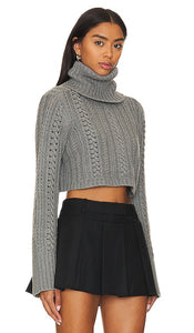 Camila Coelho Daria Cable Sweater in Grey