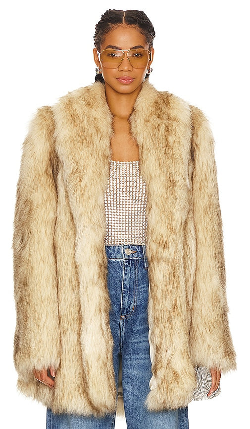 CULTNAKED Purrr Faux Fur Coat in Beige