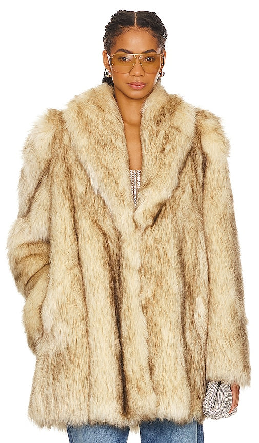 CULTNAKED Purrr Faux Fur Coat in Beige