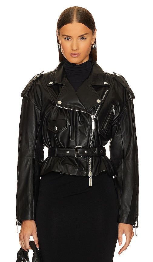 Camila Coelho Ambrosia Leather Moto Jacket in Black - Camila Coelho - Veste de moto en cuir Ambrosia en noir - Camila Coelho Ambrosia 黑色皮革机车夹克 - Camila Coelho Ambrosia Motorradjacke aus Leder in Schwarz - Camila Coelho 암브로시아 가죽 모토 재킷 블랙 색상 - Giacca da moto in pelle Camila Coelho Ambrosia in nero