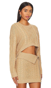 Camila Coelho Carmen Cropped Cable Crew in Tan