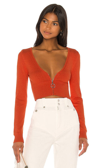 Camila Coelho Caryn Zip Up Sweater in Red - Camila Coelho - Pull zippé Caryn en rouge - Camila Coelho Caryn 红色拉链毛衣 - Camila Coelho „Caryn“-Pullover mit Reißverschluss in Rot - Camila Coelho Caryn 집업 스웨터레드 색상 - Maglione con zip Camila Coelho Caryn in rosso