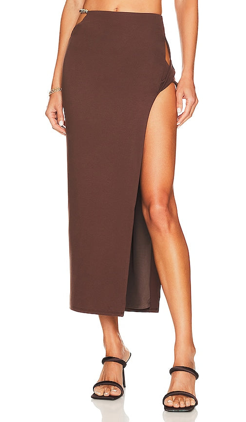Camila Coelho Holly Midi Skirt in Chocolate - Camila Coelho Jupe mi-longue Holly en chocolat - Camila Coelho Holly 巧克力色中长半身裙 - Camila Coelho Holly Midirock in Schokolade - Camila Coelho 홀리 미디 스커트 - Gonna midi Camila Coelho Holly color cioccolato