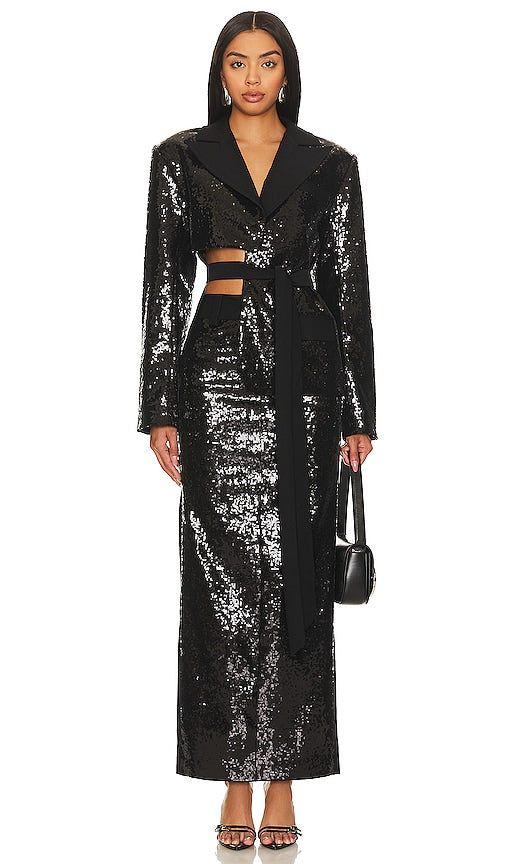 Camila Coelho Jervis Sequin Blazer in Black - Camila Coelho Blazer à sequins Jervis en noir - Camila Coelho Jervis 黑色亮片西装外套 - Camila Coelho Jervis Paillettenblazer in Schwarz - Camila Coelho Jervis 시퀸 블레이저 블랙 색상 - Blazer con paillettes Camila Coelho Jervis in nero