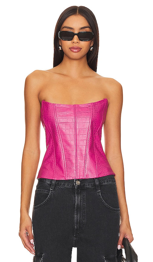 Camila Coelho Kaira Leather Top in Pink - Camila Coelho Haut en cuir Kaira en rose - Camila Coelho Kaira 粉色皮革上衣 - Camila Coelho Kaira Lederoberteil in Rosa - Camila Coelho Kaira 가죽 탑 - Top in pelle Camila Coelho Kaira in rosa