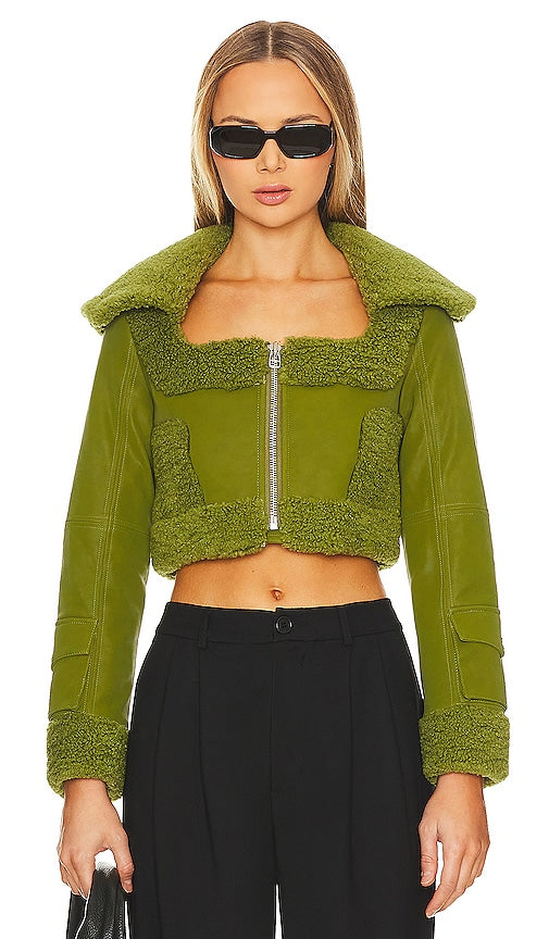 Camila Coelho Odalis Faux Leather Jacket in Green - Camila Coelho - Odalis - Veste en similicuir vert - Camila Coelho Odalis 绿色人造皮夹克 - Camila Coelho Odalis Kunstlederjacke in Grün - Camila Coelho Odalis 인조 가죽 재킷 - Giacca in ecopelle Camila Coelho Odalis in verde